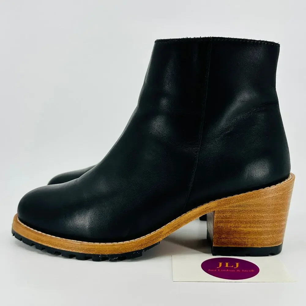 Patina Portland Leather Women's Black Leather Side Zip Heeled Ankle Boots Size 8